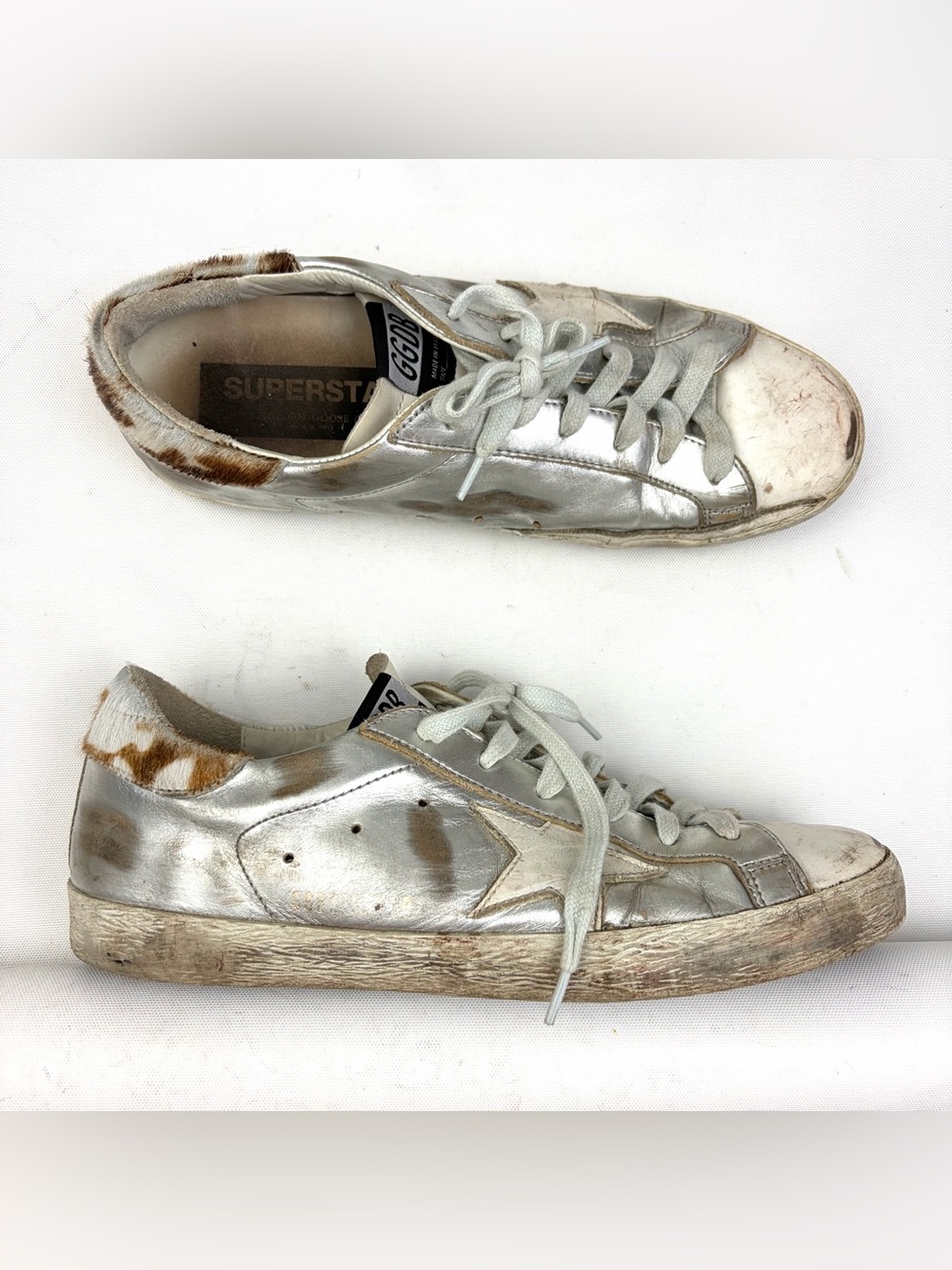 Golden Goose Superstar Sneakers White Silver Calf Hair Size 40 - Picture 2 of 10